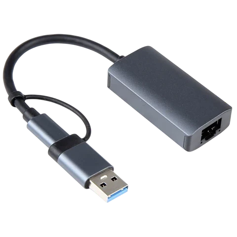 Adaptador BYL-2207 2 en 1 USB 3.0+Tipo-C a RJ45 Gris