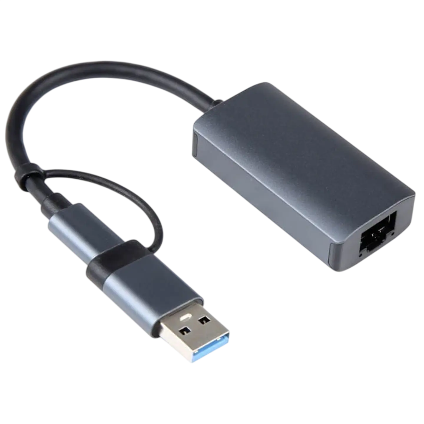 Adaptador BYL-2207 2 en 1 USB 3.0+Tipo-C a RJ45 Gris 1