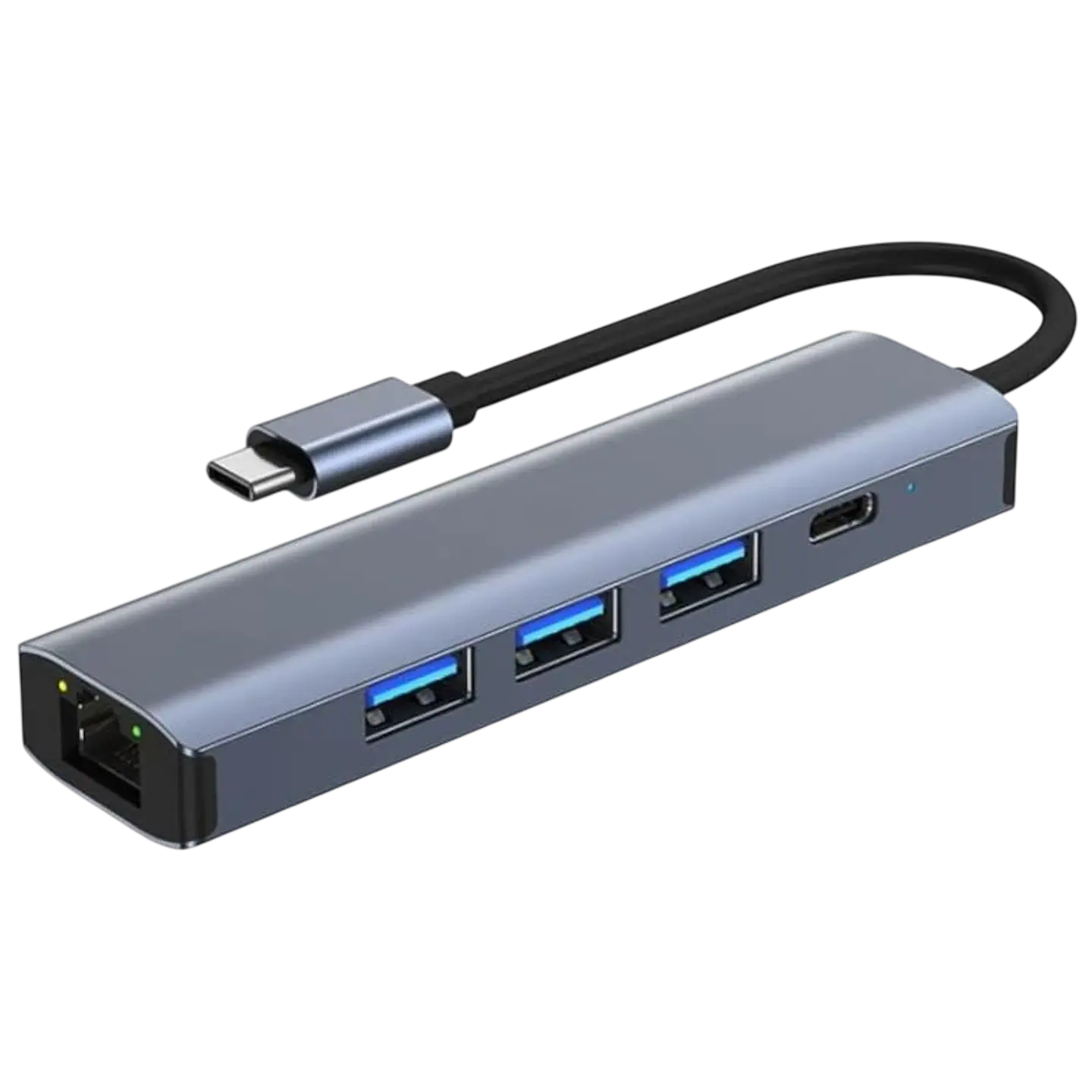 Hub USB BYL-2302 5 en 1 USB Tipo-C/USB 3.0+Tipo C 100W+RJ45 Gris 1