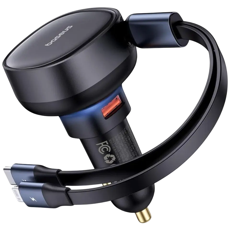 Baseus Enjoyment 60W - Cargador de coche 1xUSB-C 1xConector Lightning/USB-C 1
