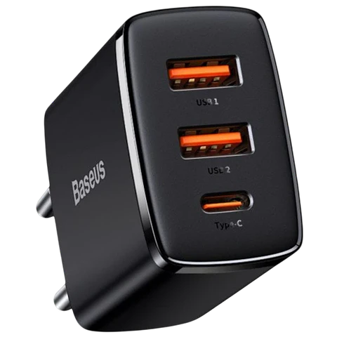 Baseus Compact Quick Charger 30W Negro - Cargador de pared 2xUSB-A 1xUSB-C