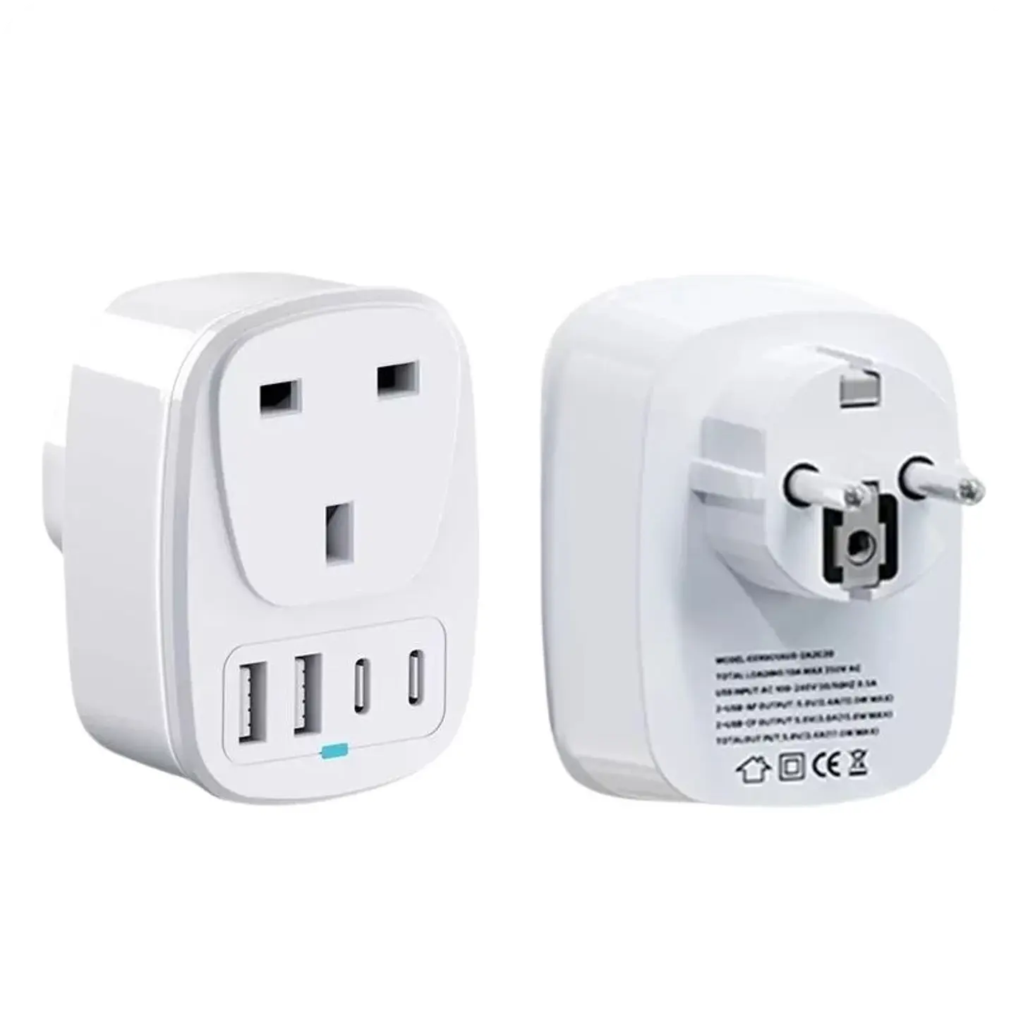 Adaptador de viaje EU a UK 2x USB 2x USB-C 1
