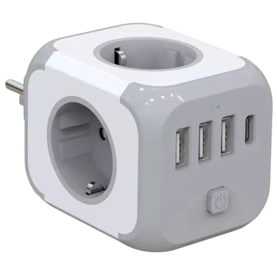 Regleta Cubo - Adaptador de enchufe 3x Tipo F 3x USB-A 1x USB-C 1