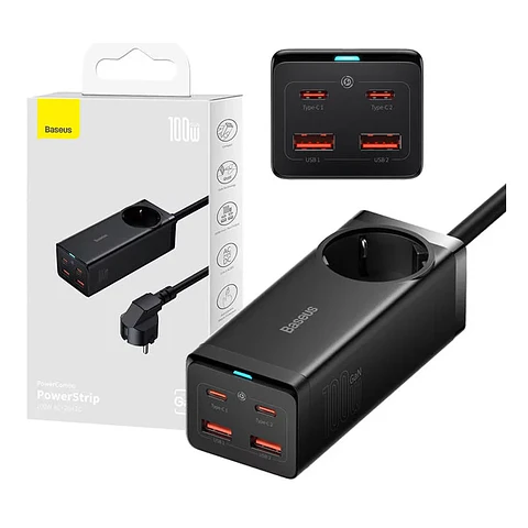 Cargador Baseus con Enchufe de 100W y 2xUSB-A + 2xUSB-C