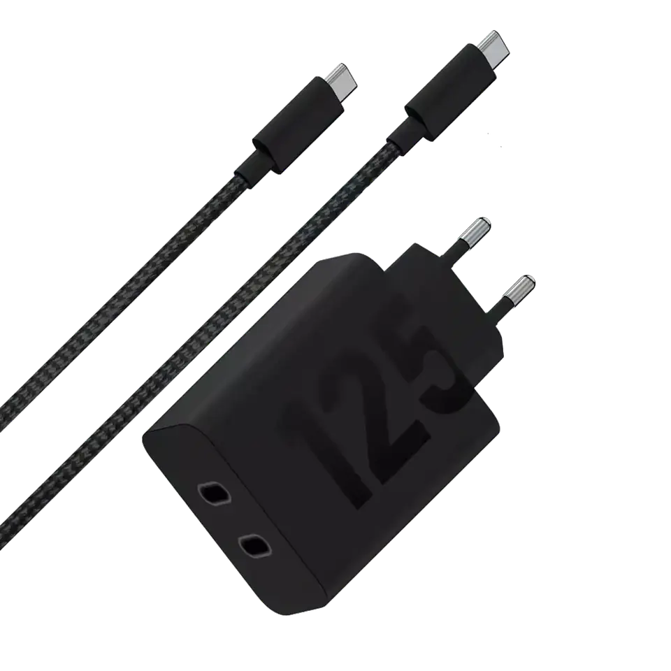 Motorola TurboPower 125W Carga rápida Negro - Cargador dual USB Tipo C con cable de 2 m 1