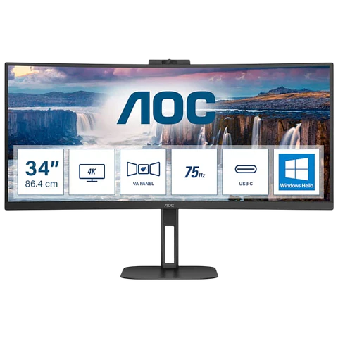 AOC V5 CU34V5CW 34 WQHD VA UltraWide Curvo 100 Hz FreeSync Webcam Negro