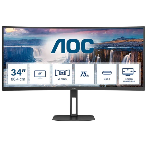 AOC V5 CU34V5C/BK 34 WQHD VA UltraWide Curvo 100 Hz FreeSync Negro