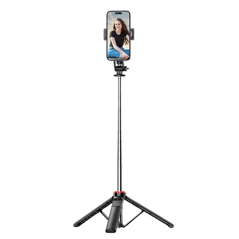 Palo Selfie C13D con Led, Trípode extensible 1.35m para Móviles y cámaras - con mando inalámbrico Negro