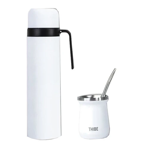Set de Termo Mate Bombilla y Calabaza Blanco