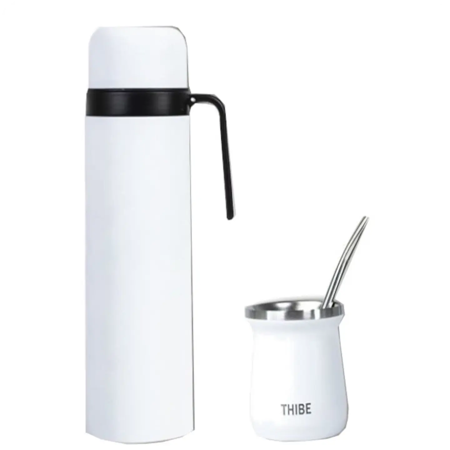 Set de Termo Mate Bombilla y Calabaza Blanco 1