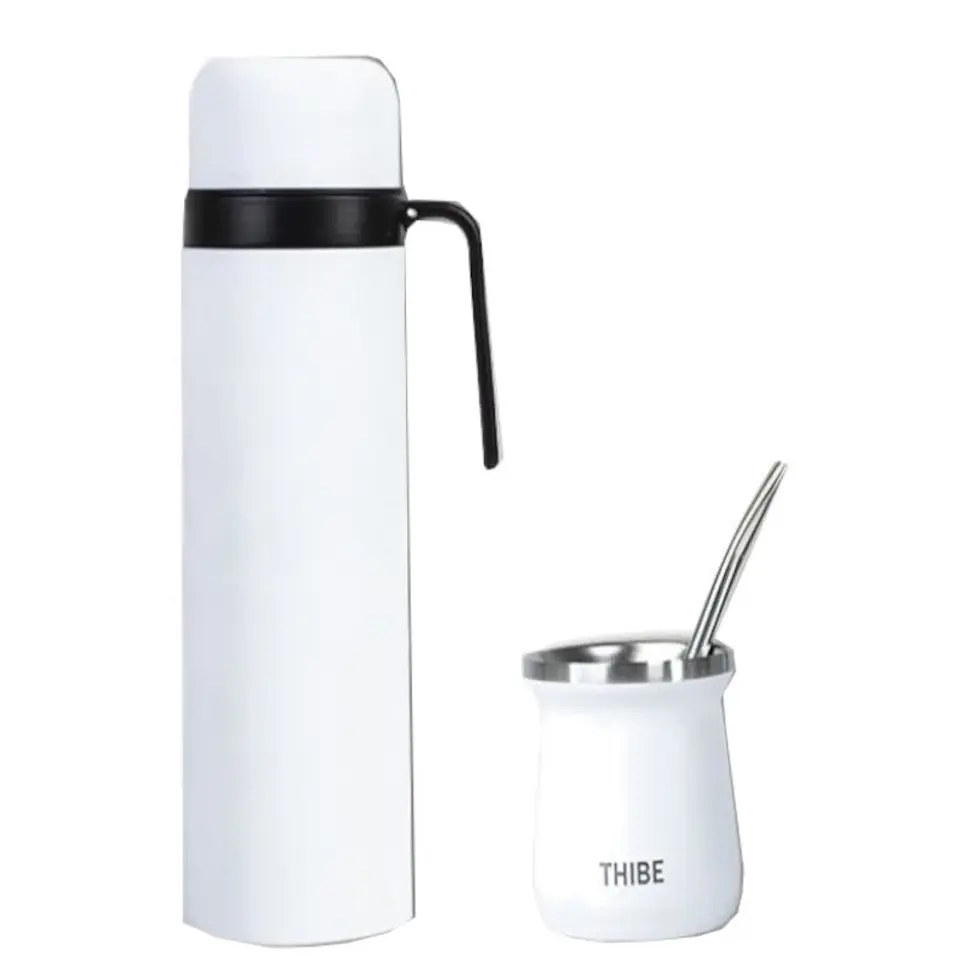 Set de Termo Mate Bombilla y Calabaza Blanco 1