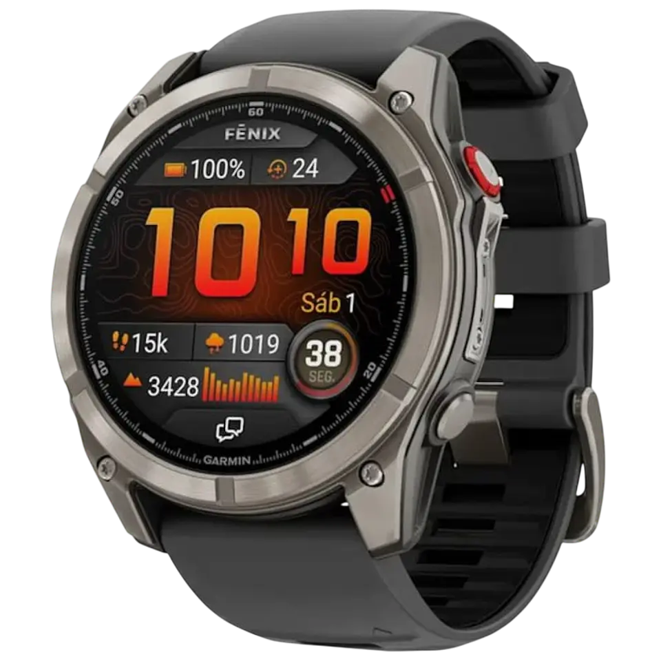 Garmin Fēnix 8 Pro 51 mm AMOLED Zafiro Gris Titanio con correa de Silicona Negra 1
