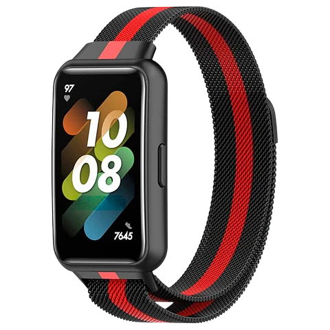 Correa Huawei Band 7 Milanesa Magnética Racing Negro y Rojo