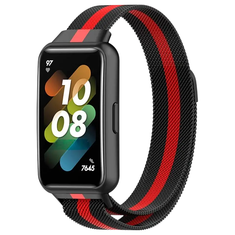 Correa Huawei Band 7 Milanesa Magnética Racing Negro y Rojo 1