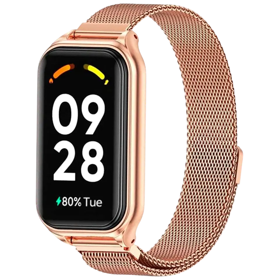 Correa Milanesa Magnética Xiaomi Mi Smart Band 8 Active / Redmi Smart Band 2 Dorado Rosa 1