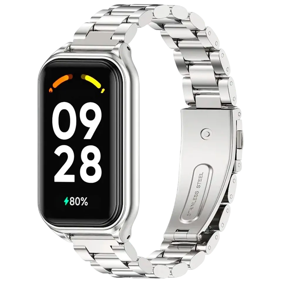 Correa Metal Eslabones Xiaomi Mi Smart Band 8 Active / Redmi Smart Band 2 Plata 1