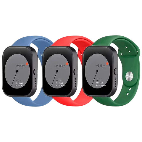 Pack x3 Correa Silicona Elgance para CMF by Nothing Watch Pro 22mm Azul Oscuro, Rojo y Verde