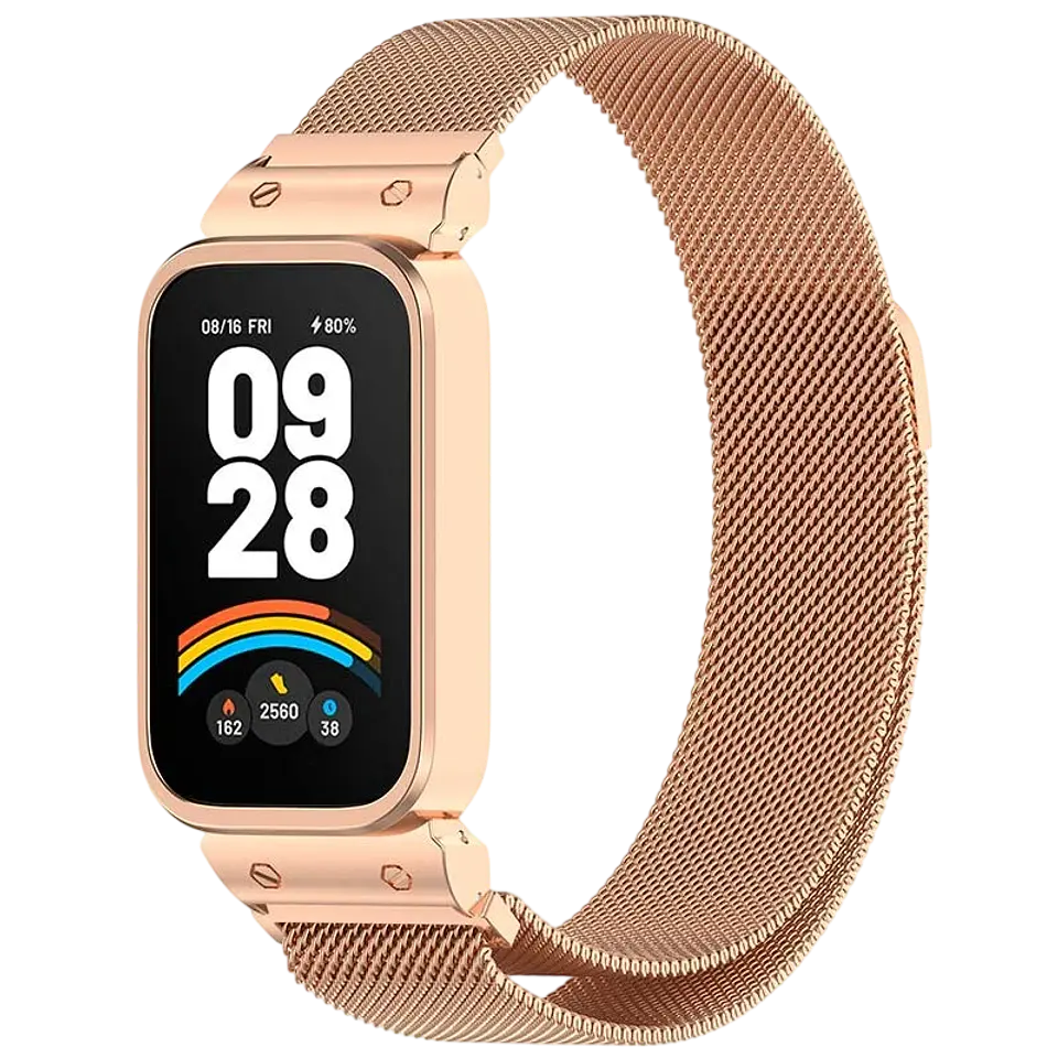 Correa Milanesa Magnética Xiaomi Mi Smart Band 9 Active / Redmi Smart Band 3 Dorado Rosa 1