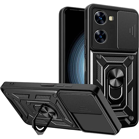 Funda Armadura Militar para Xiaomi Poco X7 Pro 5G con Protección de Cámara, Soporte Metálico y Anillo Negro