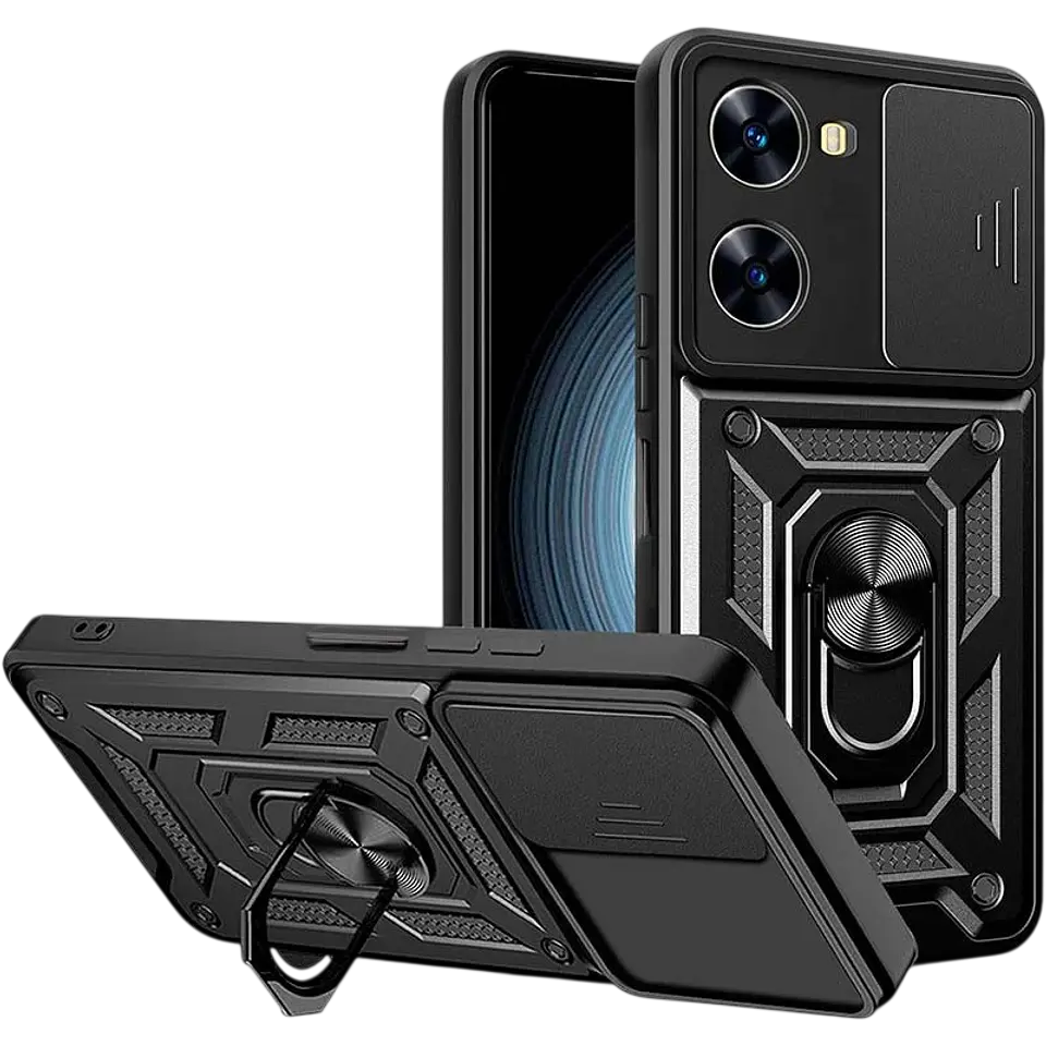 Funda Armadura Militar para Xiaomi Poco X7 Pro 5G con Protección de Cámara, Soporte Metálico y Anillo Negro 1