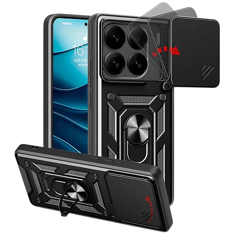 Funda Armadura Militar para Xiaomi 15 5G con Protección de Cámara, Soporte Metálico y Anillo Negro