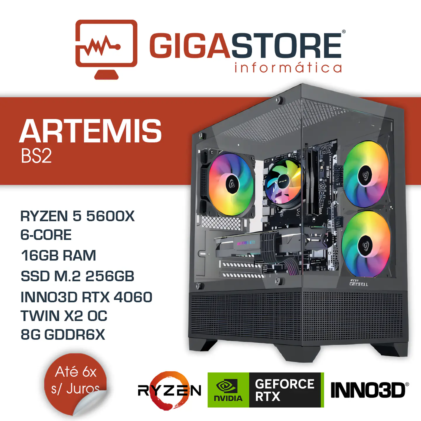 Desktop Gaming ARTEMIS-BS2 RYZEN 5 5600X 16GB RAM 256GB SSD + 512GB SSD W11 1