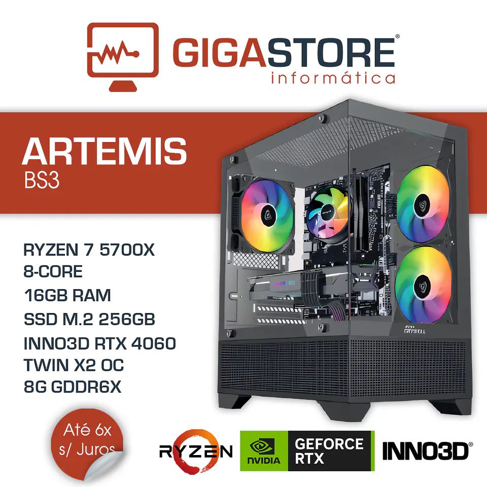 Desktop Gaming ARTEMIS-BS3 RYZEN 7 5700X 16GB RAM 256GB SSD + 512GB SSD W11 1
