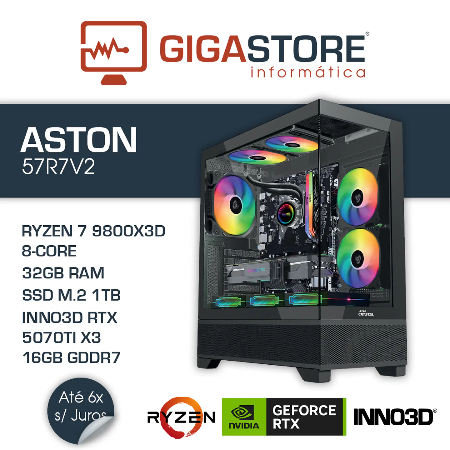 Desktop Gaming ASTON-57R7V2 RYZEN 7 9800X3D 32GB RAM 1TB SSD W11 1