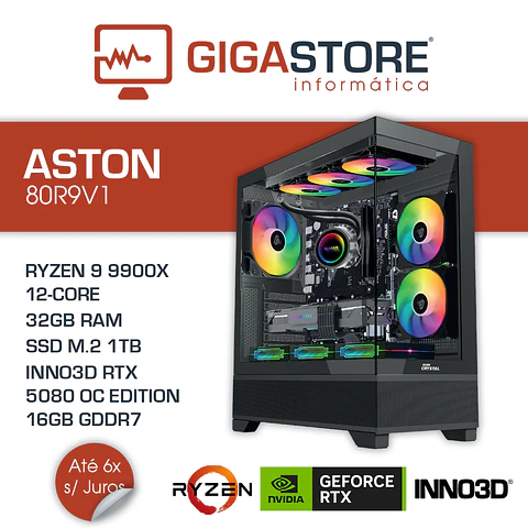 Desktop Gaming ASTON-80R9V1 RYZEN 9 9900X 32GB RAM 1TB SSD W11
