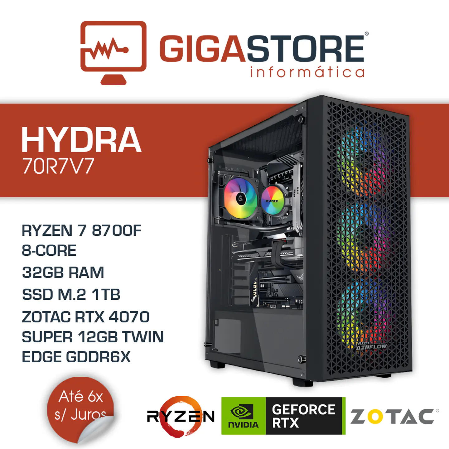Desktop Gaming HYDRA-70R7V7 RYZEN 7 8700F 32GB RAM 1TB SSD W11 1