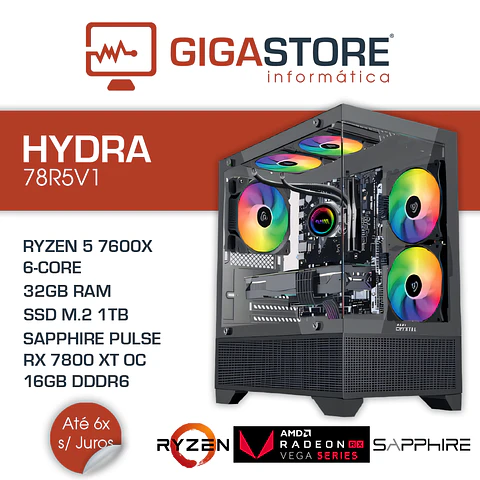 Desktop Gaming HYDRA-78R5V1 RYZEN 5 7600X 32GB RAM 1TB SSD W11