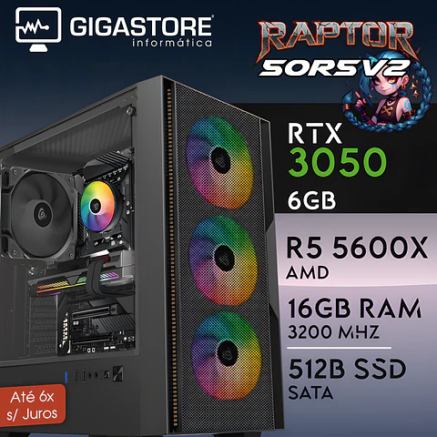 Desktop Gaming RAPTOR-50R5V2 RYZEN 5 5600X RTX 3050 16GB RAM 512GB SSD W11