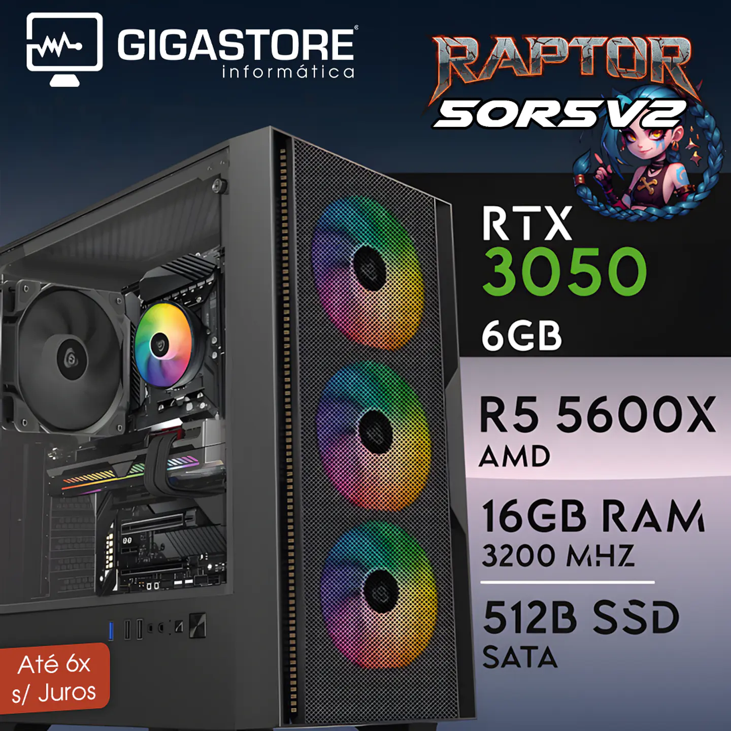 Desktop Gaming RAPTOR-50R5V2 RYZEN 5 5600X RTX 3050 16GB RAM 512GB SSD W11 1