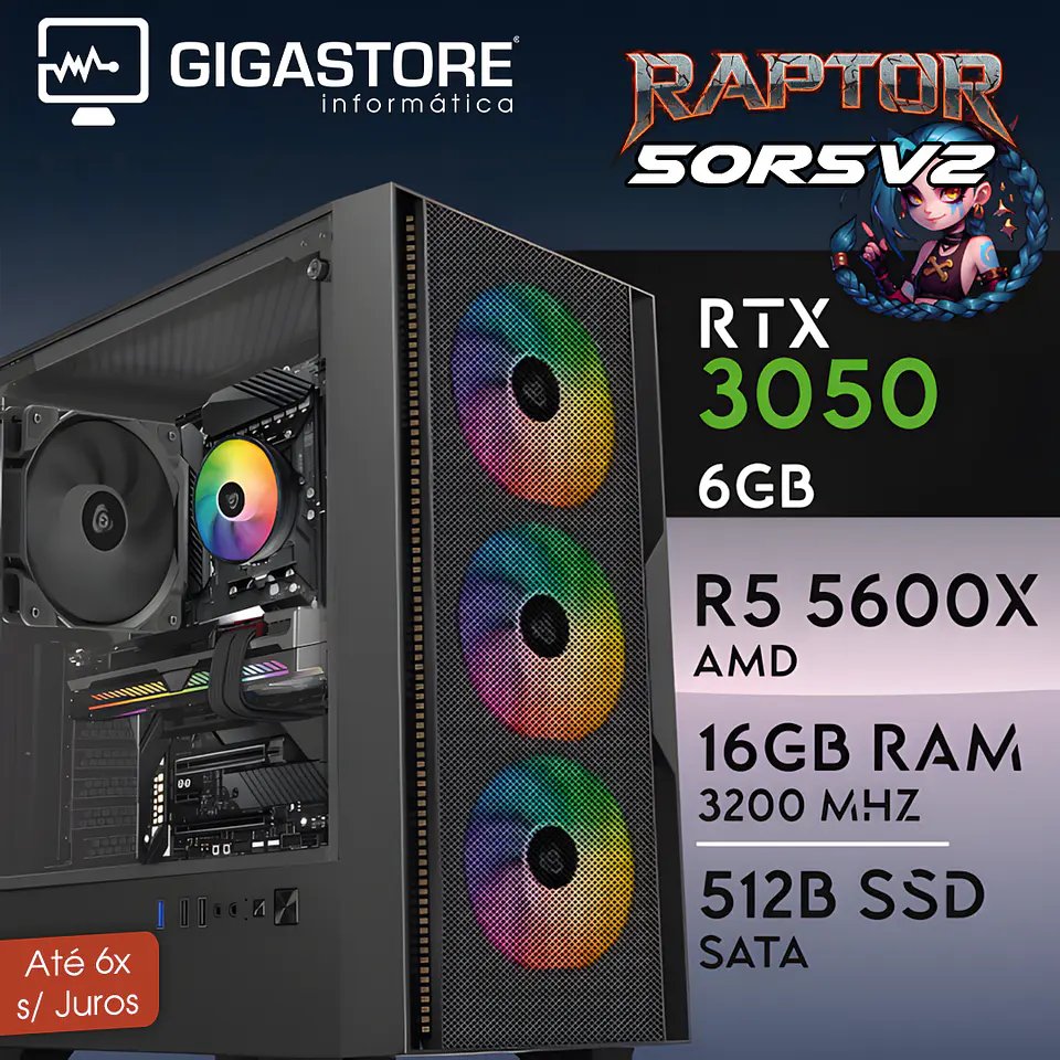 Desktop Gaming RAPTOR-50R5V2 RYZEN 5 5600X RTX 3050 16GB RAM 512GB SSD W11 1