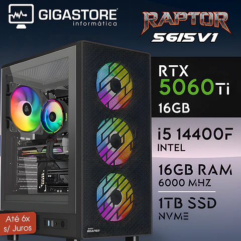 Desktop Gaming RAPTOR-56i5V1 I5 14400F 16GB RTX 5060Ti RAM 1TB SSD W11