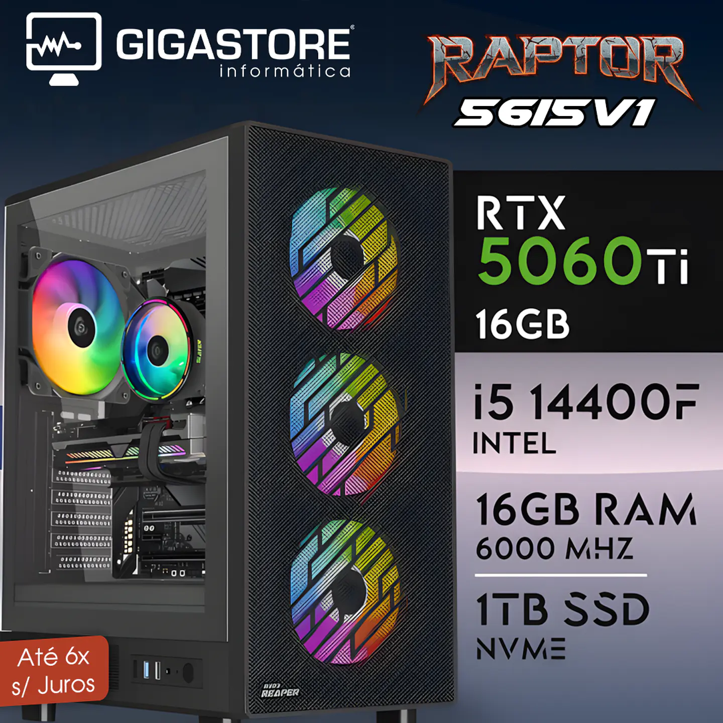 Desktop Gaming RAPTOR-56i5V1 I5 14400F 16GB RTX 5060Ti RAM 1TB SSD W11 1