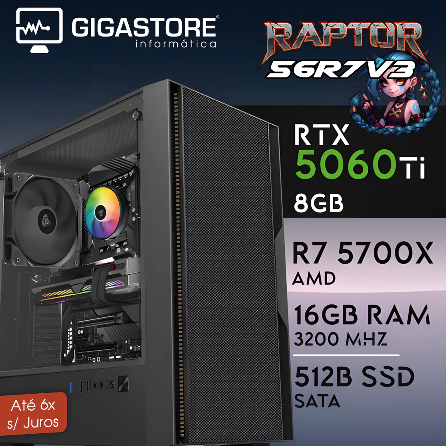 Desktop Gaming RAPTOR-56R7V3 RYZEN 7 5700X RTX 5060Ti 16GB RAM 512GB SSD W11 1