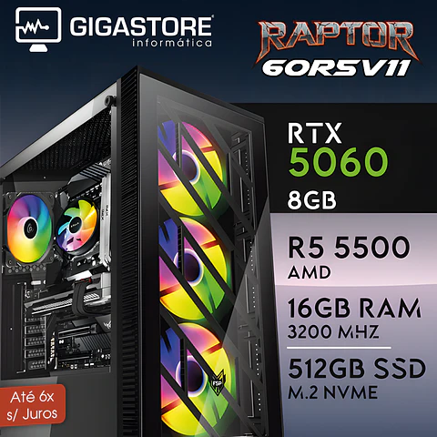 Desktop Gaming RAPTOR-60R5V11 RYZEN 5 5500 RTX 5060 16GB RAM 512GB SSD W11