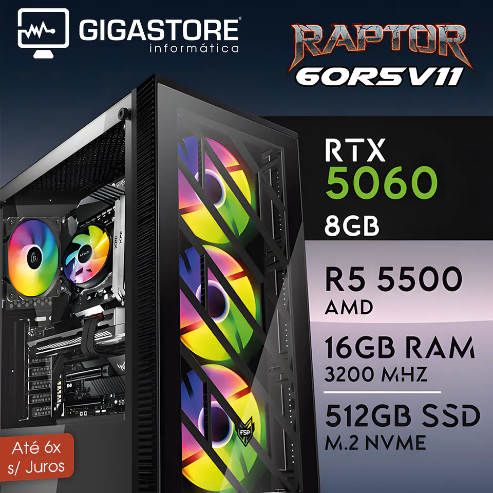 Desktop Gaming RAPTOR-60R5V11 RYZEN 5 5500 RTX 5060 16GB RAM 512GB SSD W11 1