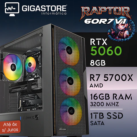 Desktop Gaming RAPTOR-60R7V1 RYZEN 7 5700X RTX 5060 16GB RAM 1TB SSD W11