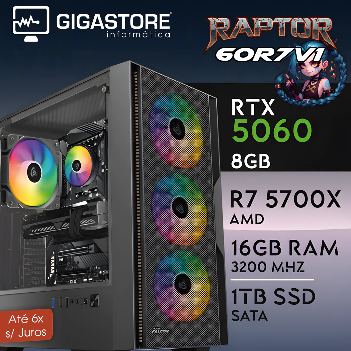 Desktop Gaming RAPTOR-60R7V1 RYZEN 7 5700X RTX 5060 16GB RAM 1TB SSD W11 1