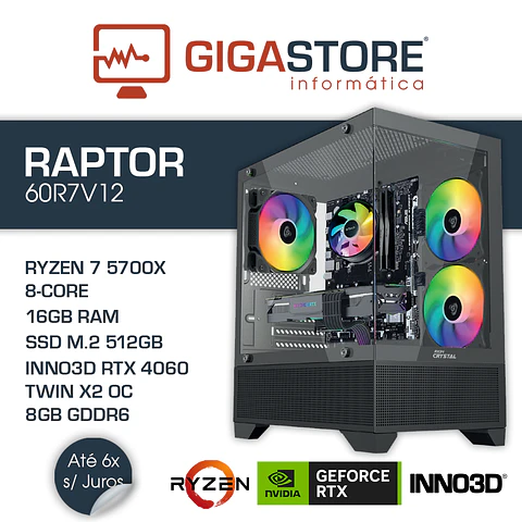 Desktop Gaming RAPTOR-60R7V12 RYZEN 7 5700X 16GB RAM 512GB SSD W11