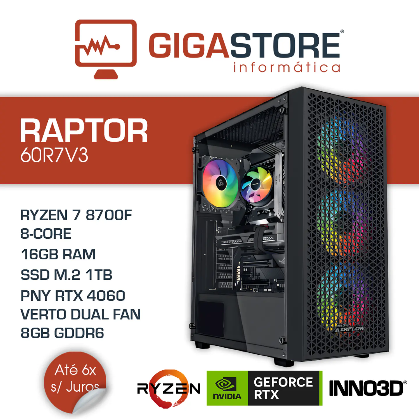 Desktop Gaming RAPTOR-60R7V3 RYZEN 7 8700F 16GB RAM 512GB SSD W11 1