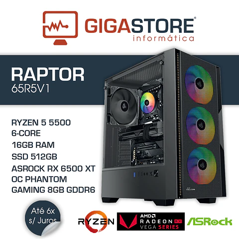 Desktop Gaming RAPTOR-65R5V1 RYZEN 5 5500 16GB RAM 512GB SSD W11