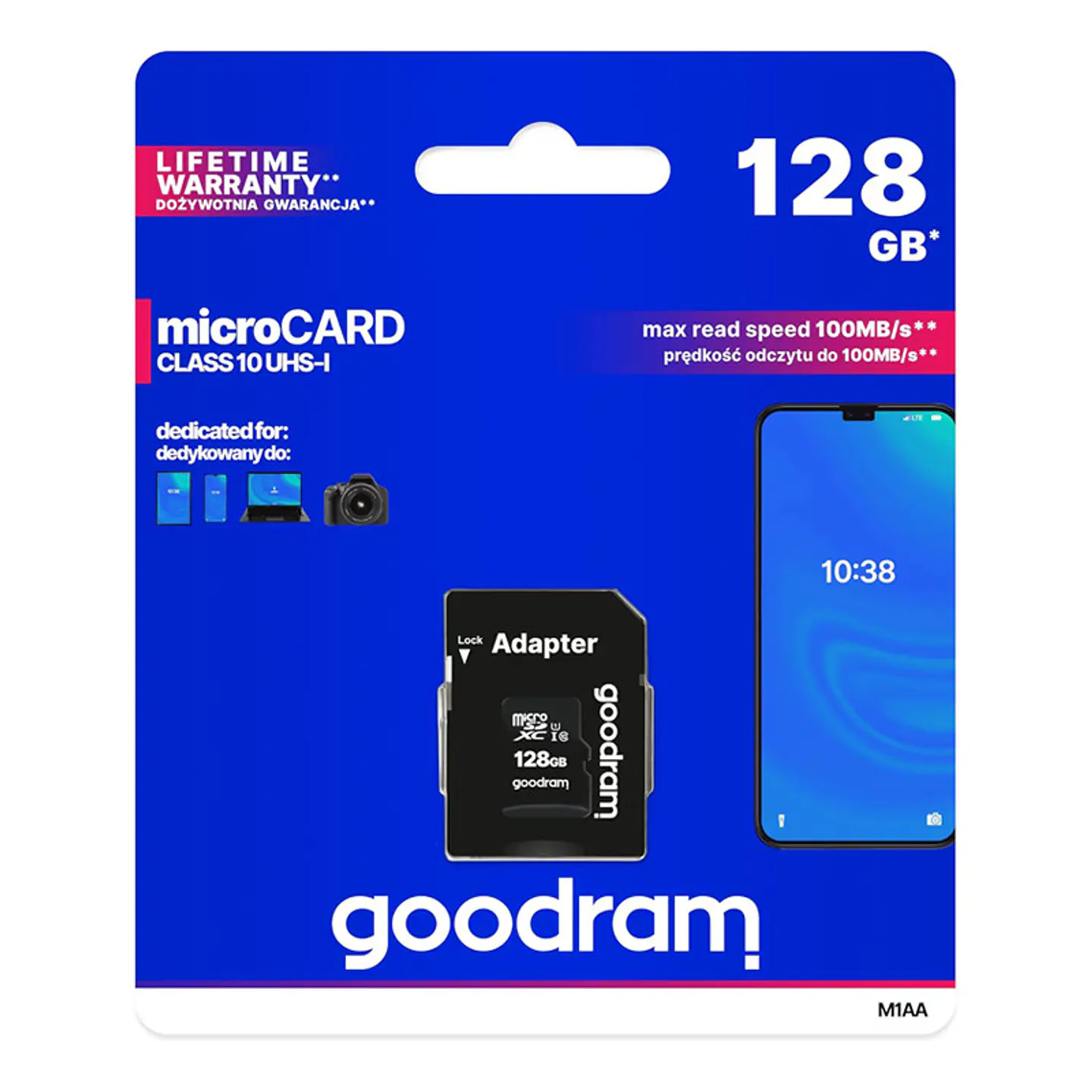 Cartão Memória Goodram C10 UHS-I microSDXC 128GB + Adaptador SD 1
