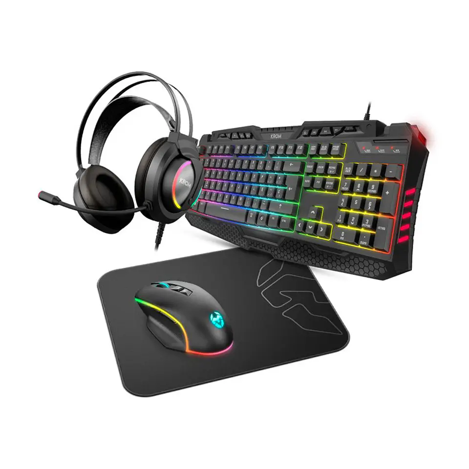 Teclado + Rato + Headset + Tapete Krom Kritic RGB Rainbow Gaming 1