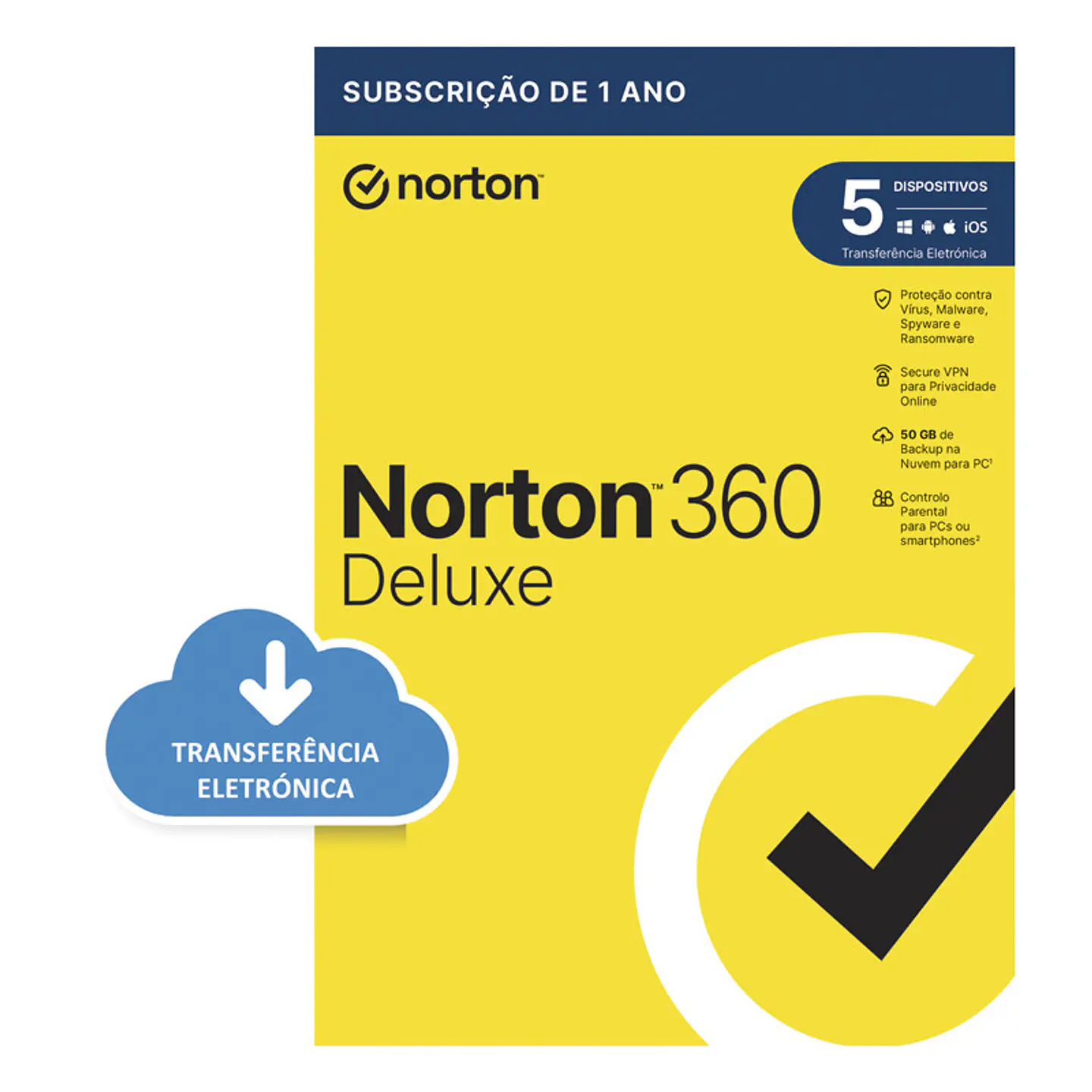 Norton 360 Deluxe Cloud 50GB 1 Utilizador 5 Dispositivos 1 Ano Digital 1