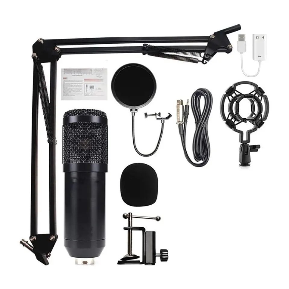 Conjunto de microfone condensador XLR + USB ADAP + Stand + Filtro 1