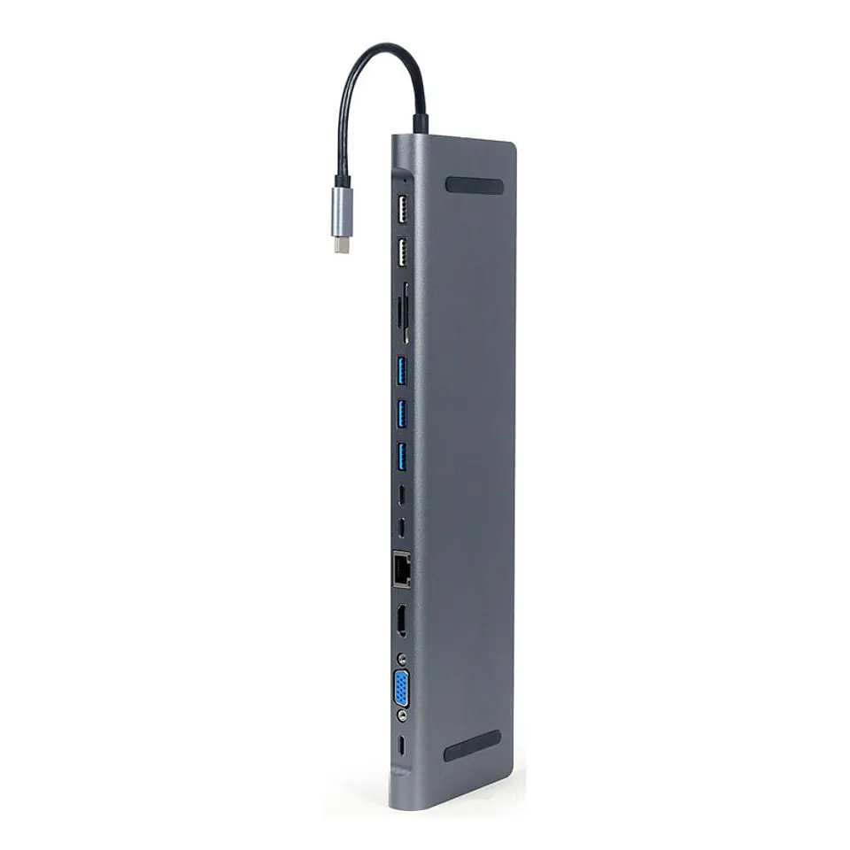 Adaptador USB-C Gembird A-CM-COMBO9-01 9-em-1 p/ HDMI + VGA + DP + 3-Portas USB-C + 3-Portas USB-A 3.1 + RJ45 + Jack 3.5mm + MicroSD 1