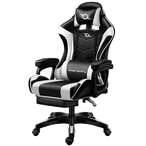 Silla Gaming PowerGaming Negro/Blanco con Reposapiés